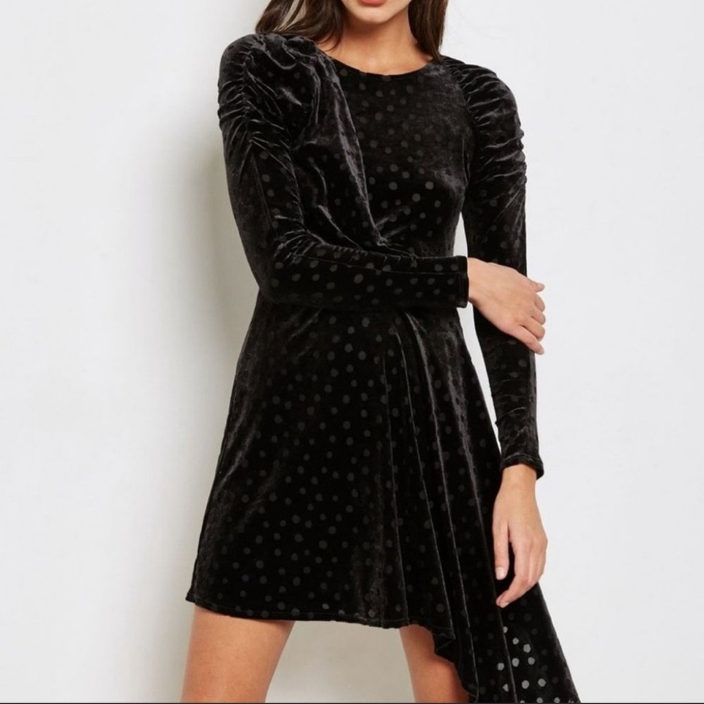 NWOT Topshop Polka Dot Velvet Asymmetrical Dress size 6